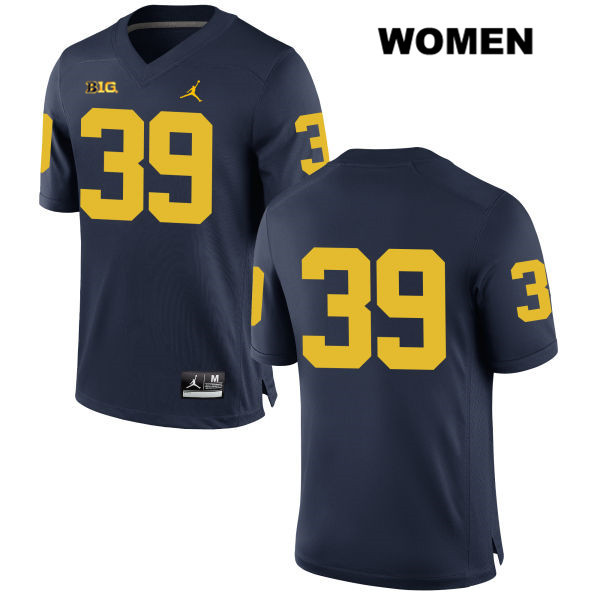 Women's NCAA Michigan Wolverines Evan Latham #39 No Name Navy Jordan Brand Authentic Stitched Football College Jersey GR25T68OO